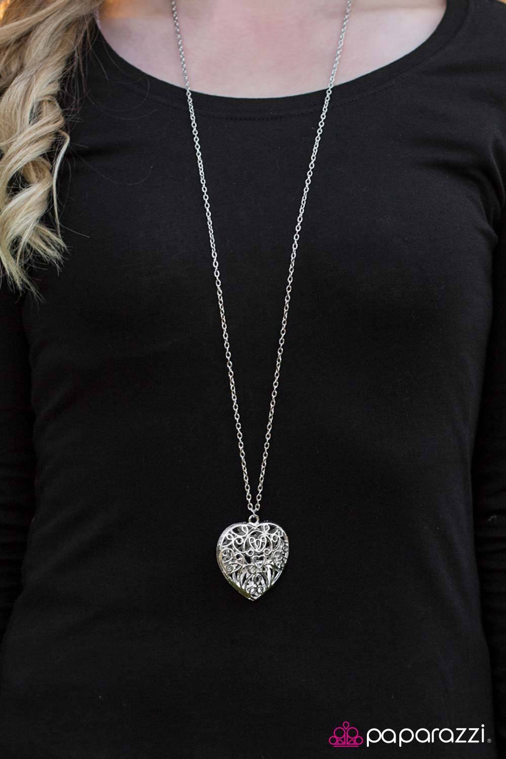 Deep In My Heart Silver Necklace - Paparazzi Accessories- on model - CarasShop.com - Paparazzi Jewelry by Cara Jewels