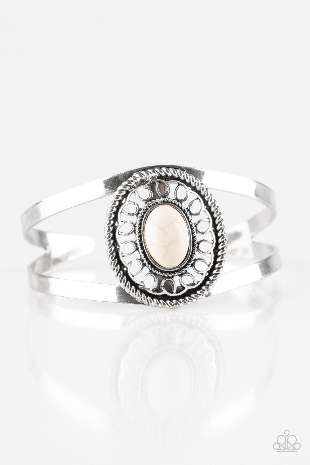 Deep In The Tumbleweeds White Stone Cuff Bracelet - Paparazzi Accessories- lightbox - CarasShop.com - Paparazzi Jewelry by Cara Jewels