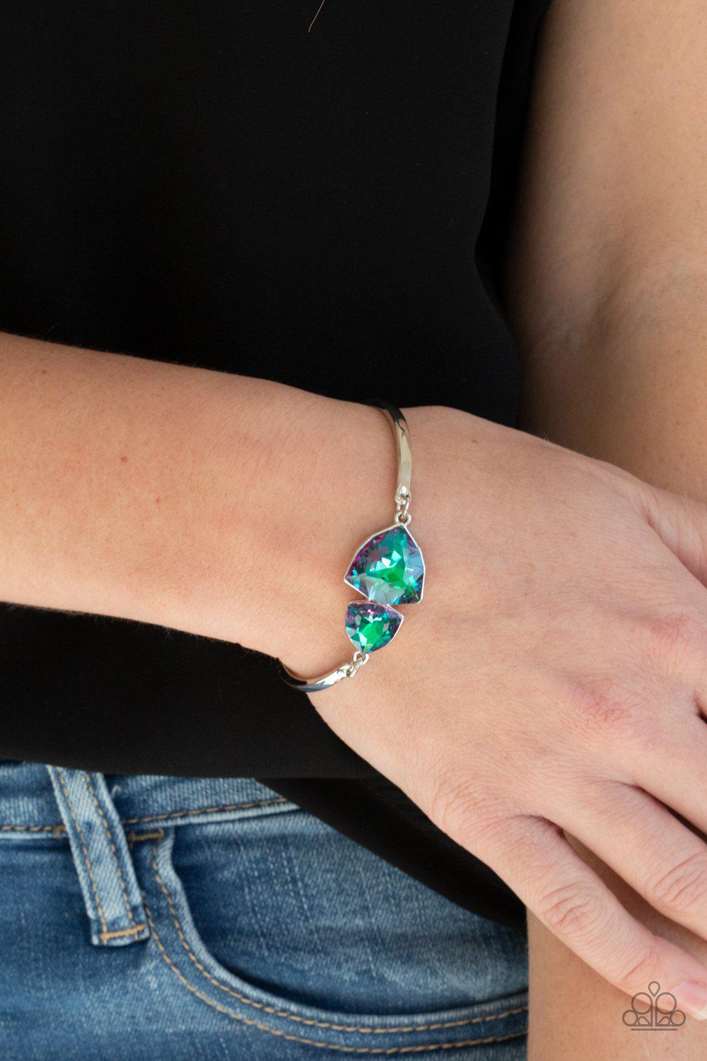 Deep Space Shimmer Iridescent Green Rhinestone Bracelet - Paparazzi Accessories- on model - CarasShop.com - Paparazzi Jewelry by Cara Jewels