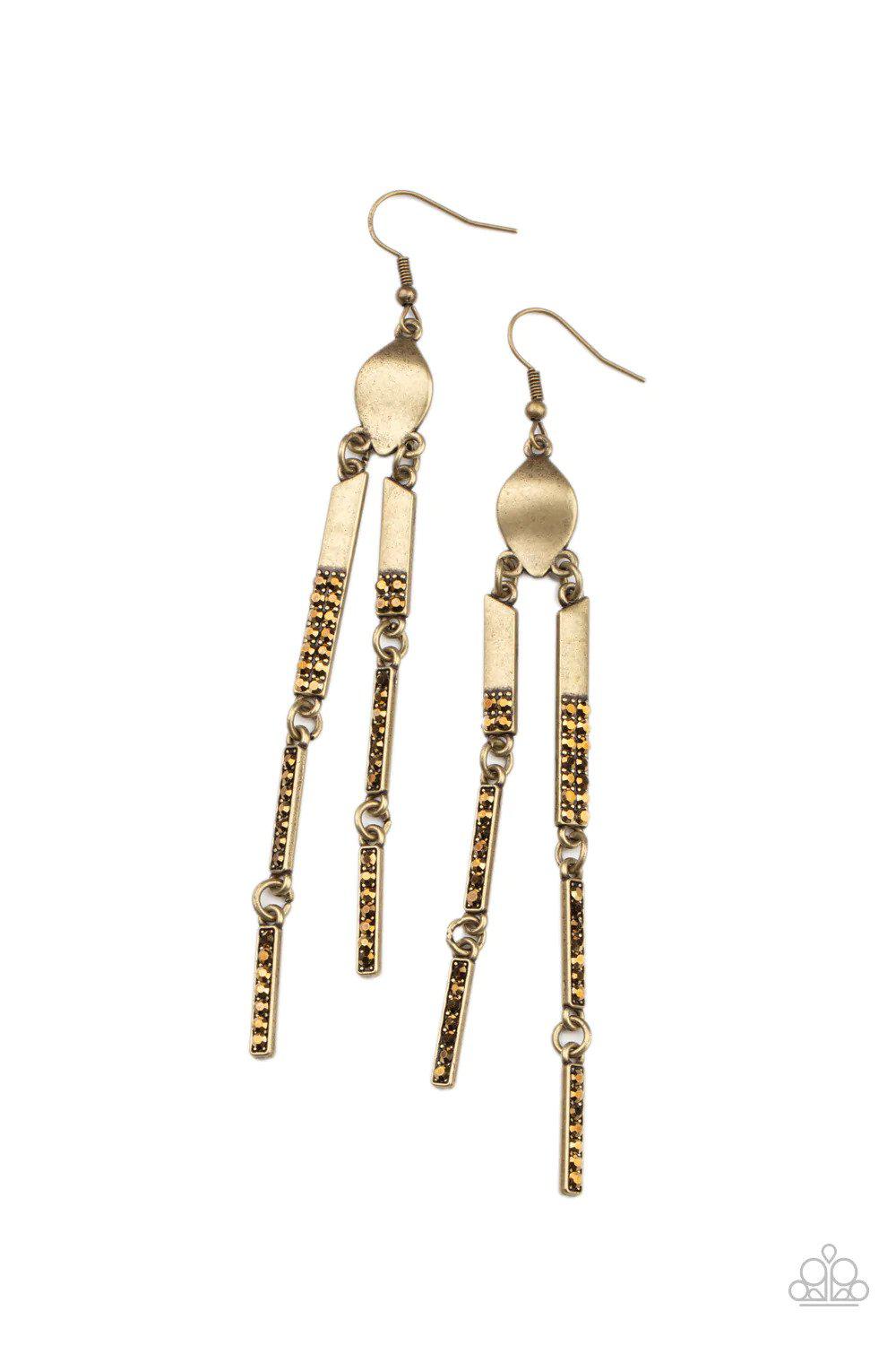 Defined Dazzle Brass Earrings - Paparazzi Accessories- lightbox - CarasShop.com - Paparazzi Jewelry by Cara Jewels