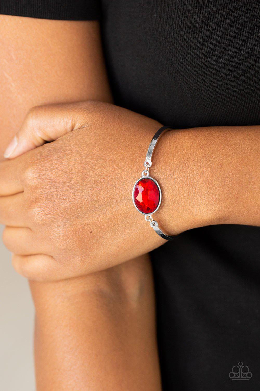 Definitely Dashing Red Gem Bracelet - Paparazzi Accessories- on model - CarasShop.com - Paparazzi Jewelry by Cara Jewels