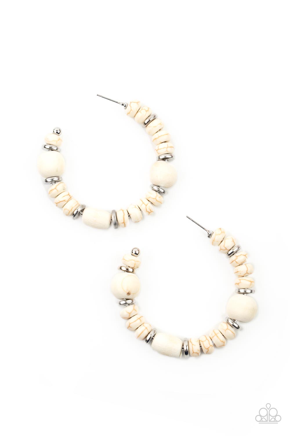 Definitely Down-To-Earth White Stone Hoop Earrings - Paparazzi Accessories- lightbox - CarasShop.com - Paparazzi Jewelry by Cara Jewels