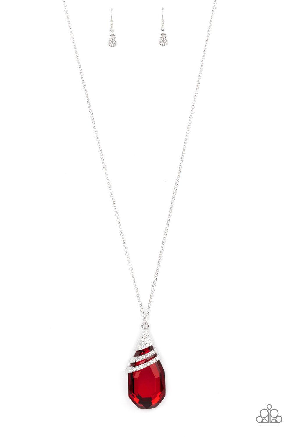 Demandingly Diva Red and White Rhinestone Pendant Necklace - Paparazzi Accessories- lightbox - CarasShop.com - Paparazzi Jewelry by Cara Jewels