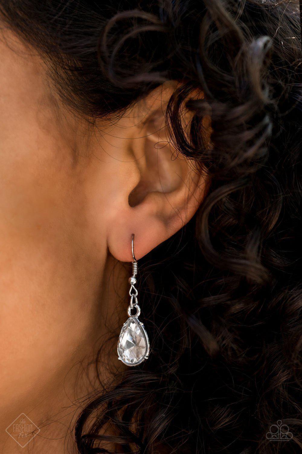 Demurely Debutante White Pearl and Rhinestone Necklace - Paparazzi Accessories - free matching earrings -CarasShop.com - Paparazzi Jewelry by Cara Jewels