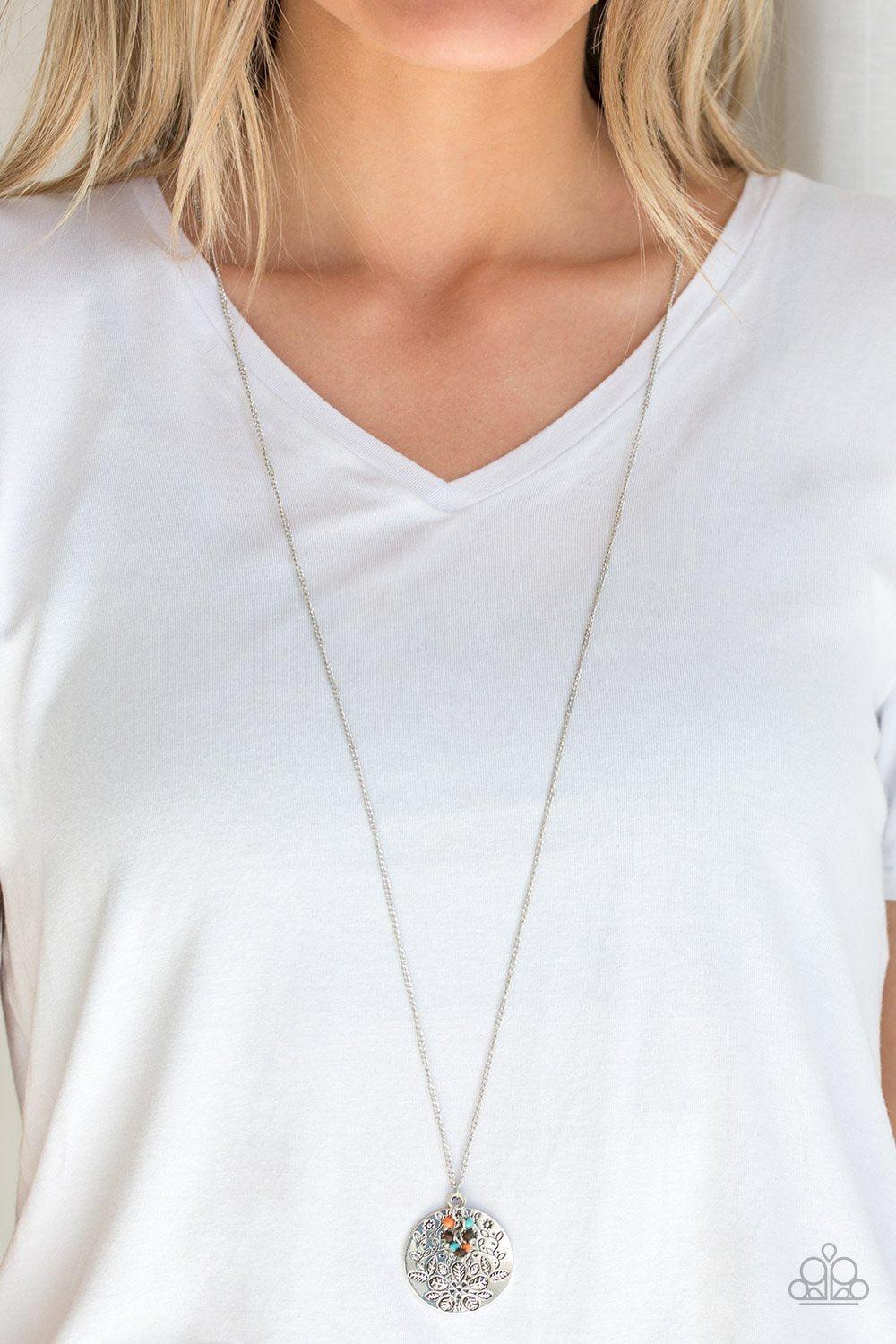 Desert Abundance Multi-color and Silver Necklace - Paparazzi Accessories- on model - CarasShop.com - Paparazzi Jewelry by Cara Jewels