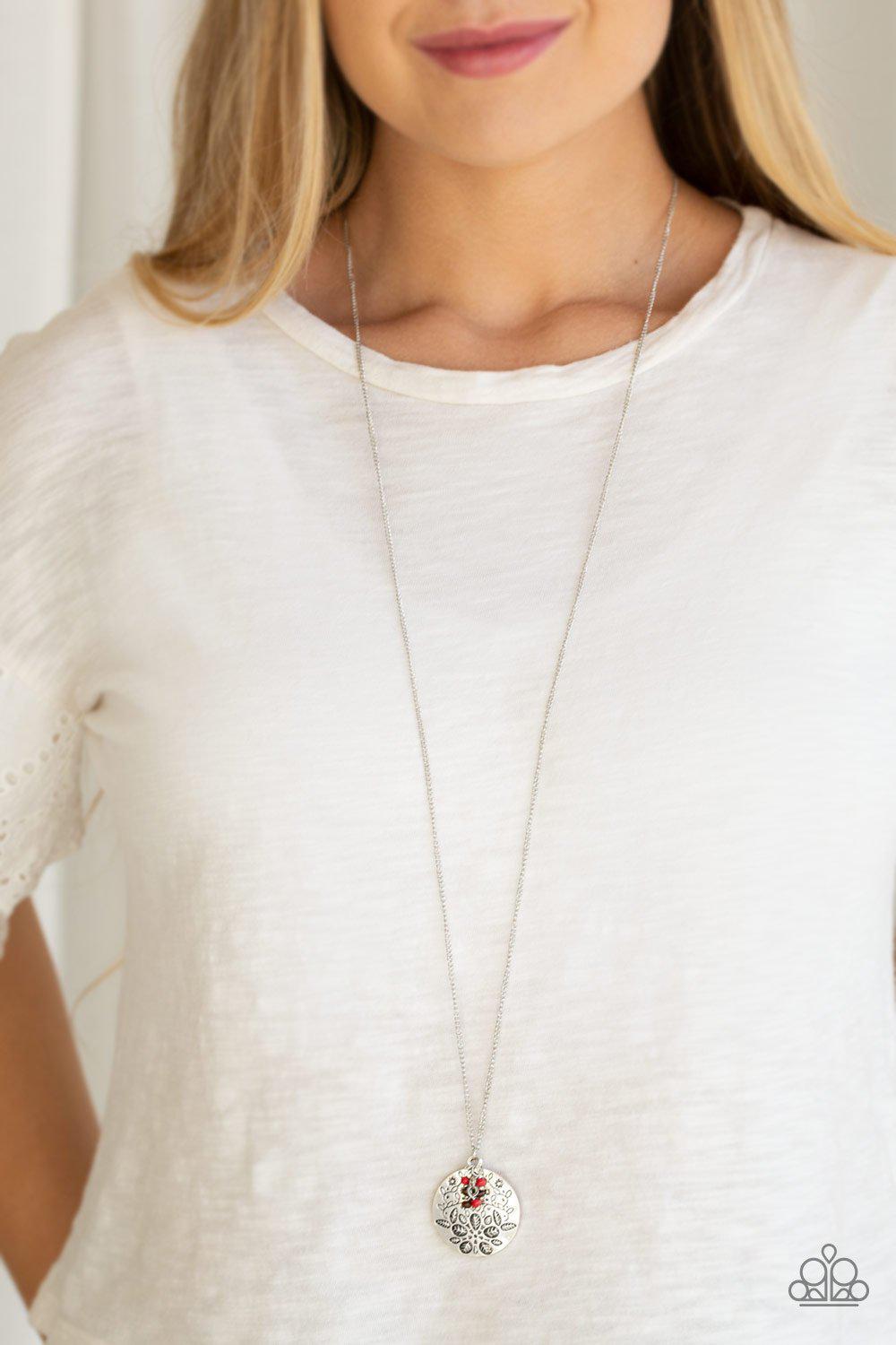 Desert Abundance Red and Silver Necklace - Paparazzi Accessories- lightbox - CarasShop.com - Paparazzi Jewelry by Cara Jewels