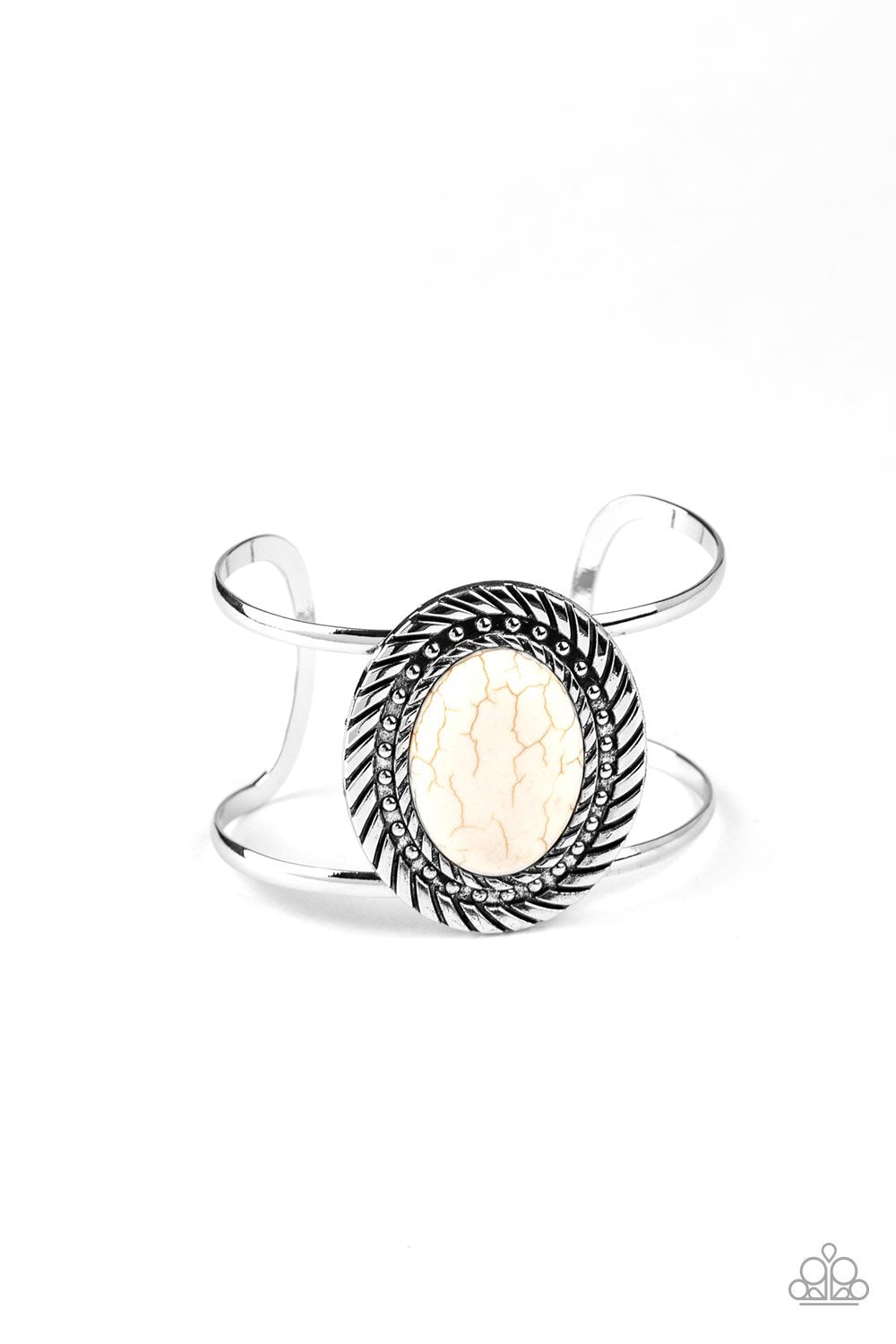 Desert Aura White Stone Cuff Bracelet - Paparazzi Accessories- lightbox - CarasShop.com - Paparazzi Jewelry by Cara Jewels