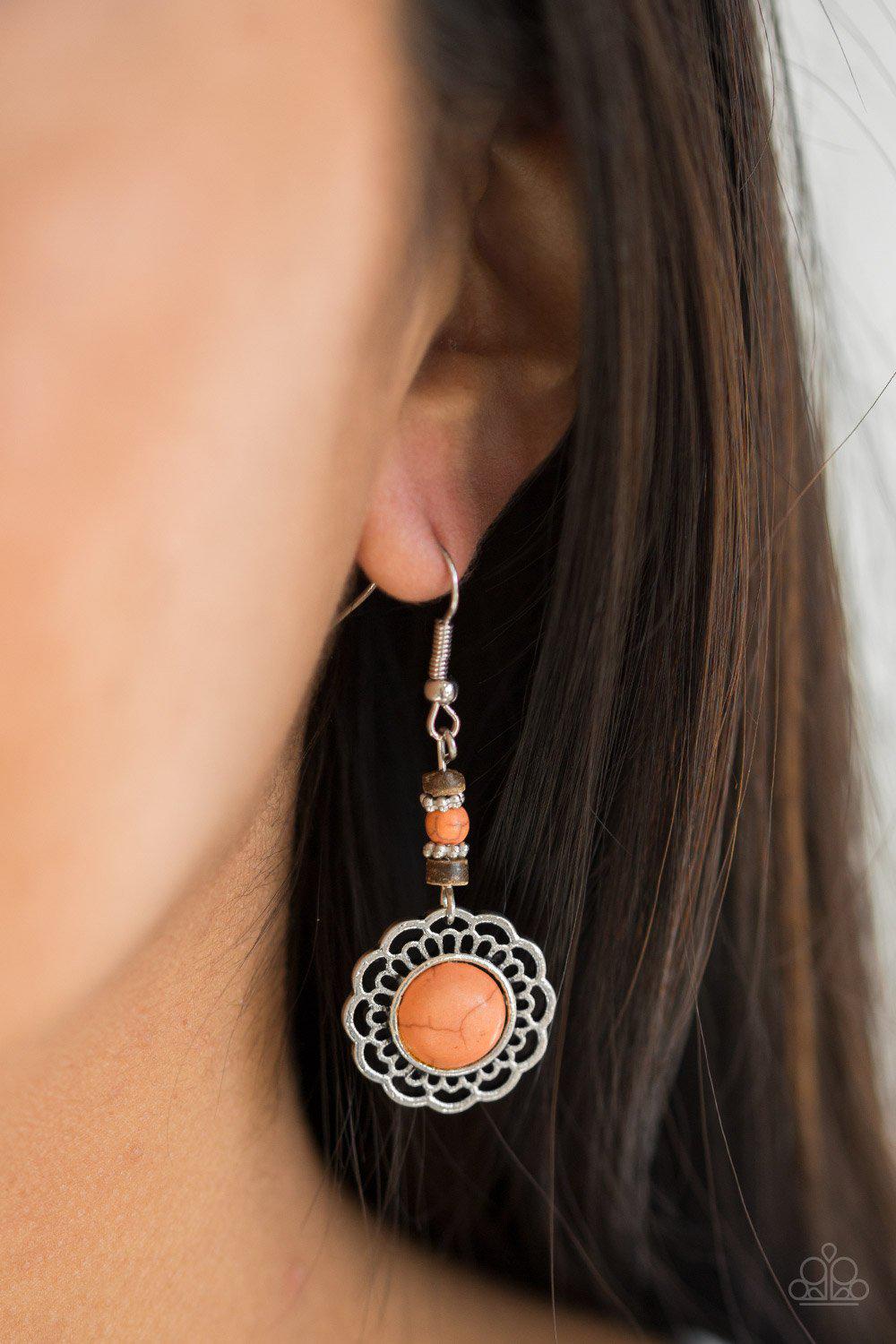 Desert Bliss Orange Stone Earrings - Paparazzi Accessories- on model - CarasShop.com - Paparazzi Jewelry by Cara Jewels