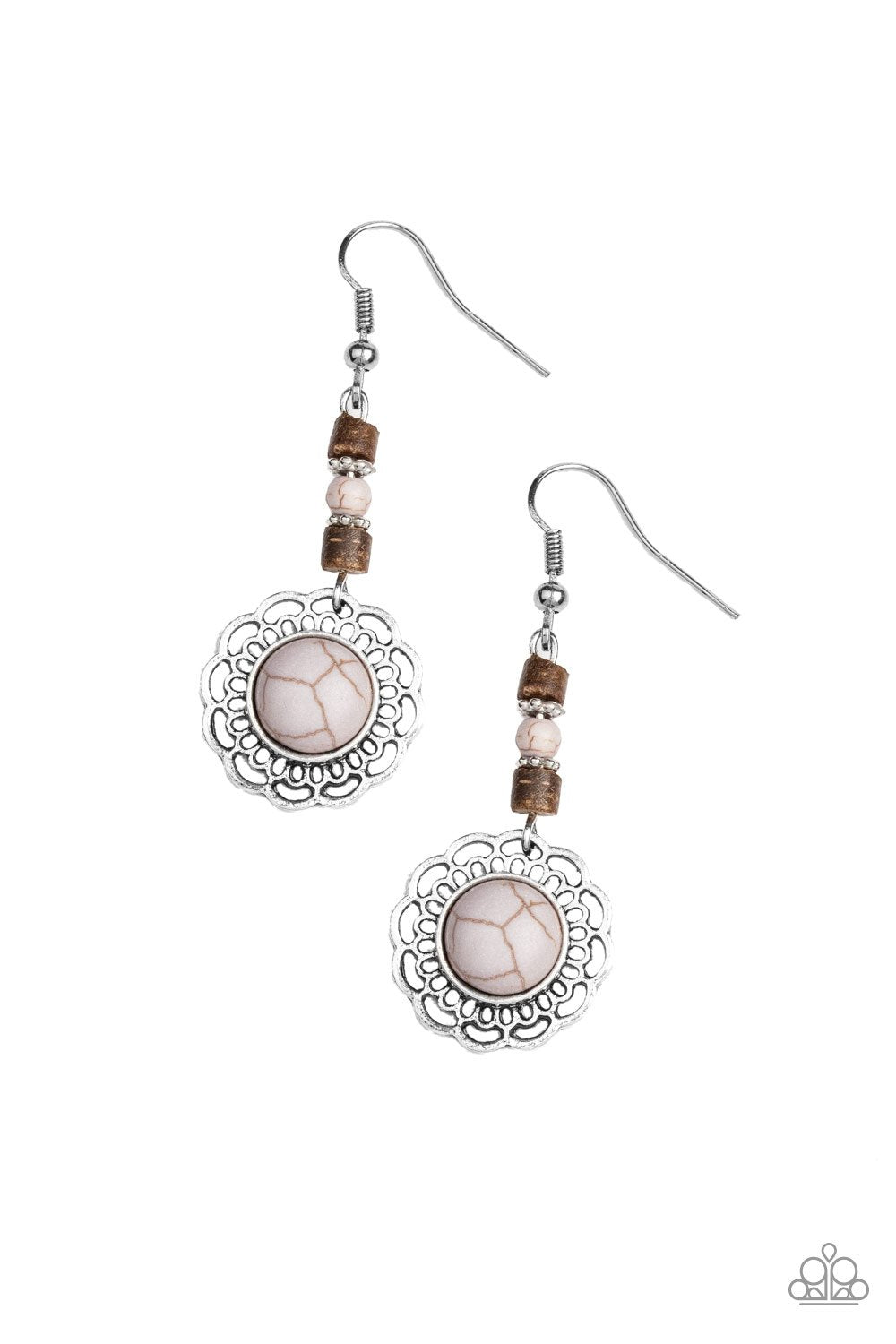 Desert Bliss Silver Stone Earrings - Paparazzi Accessories- lightbox - CarasShop.com - Paparazzi Jewelry by Cara Jewels