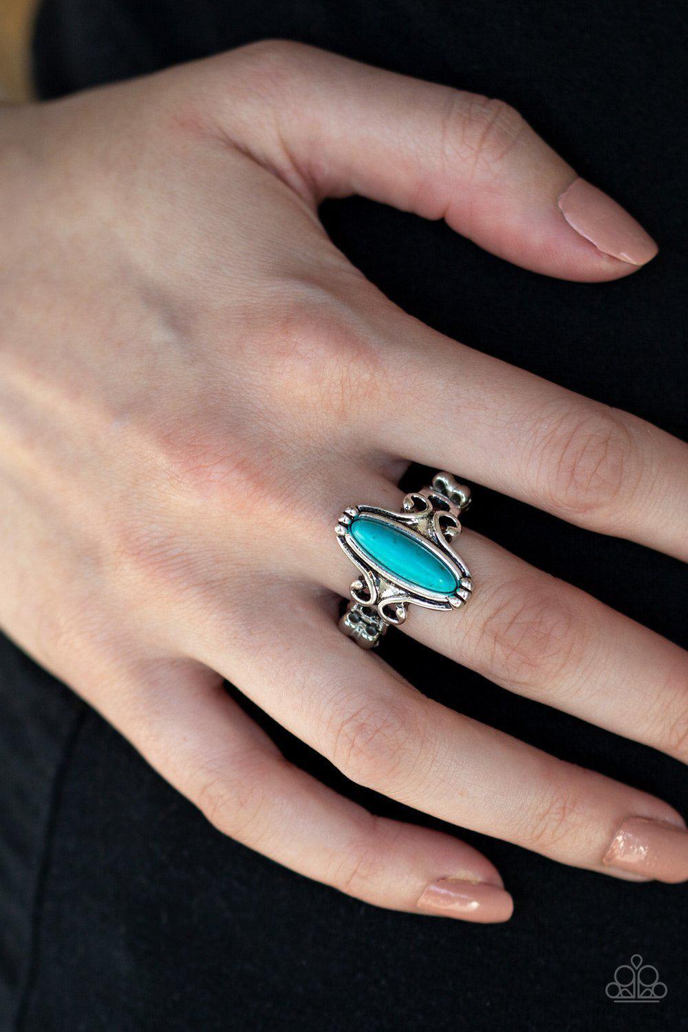 Desert Canyons Turquoise Blue Stone Ring - Paparazzi Accessories- on model - CarasShop.com - Paparazzi Jewelry by Cara Jewels