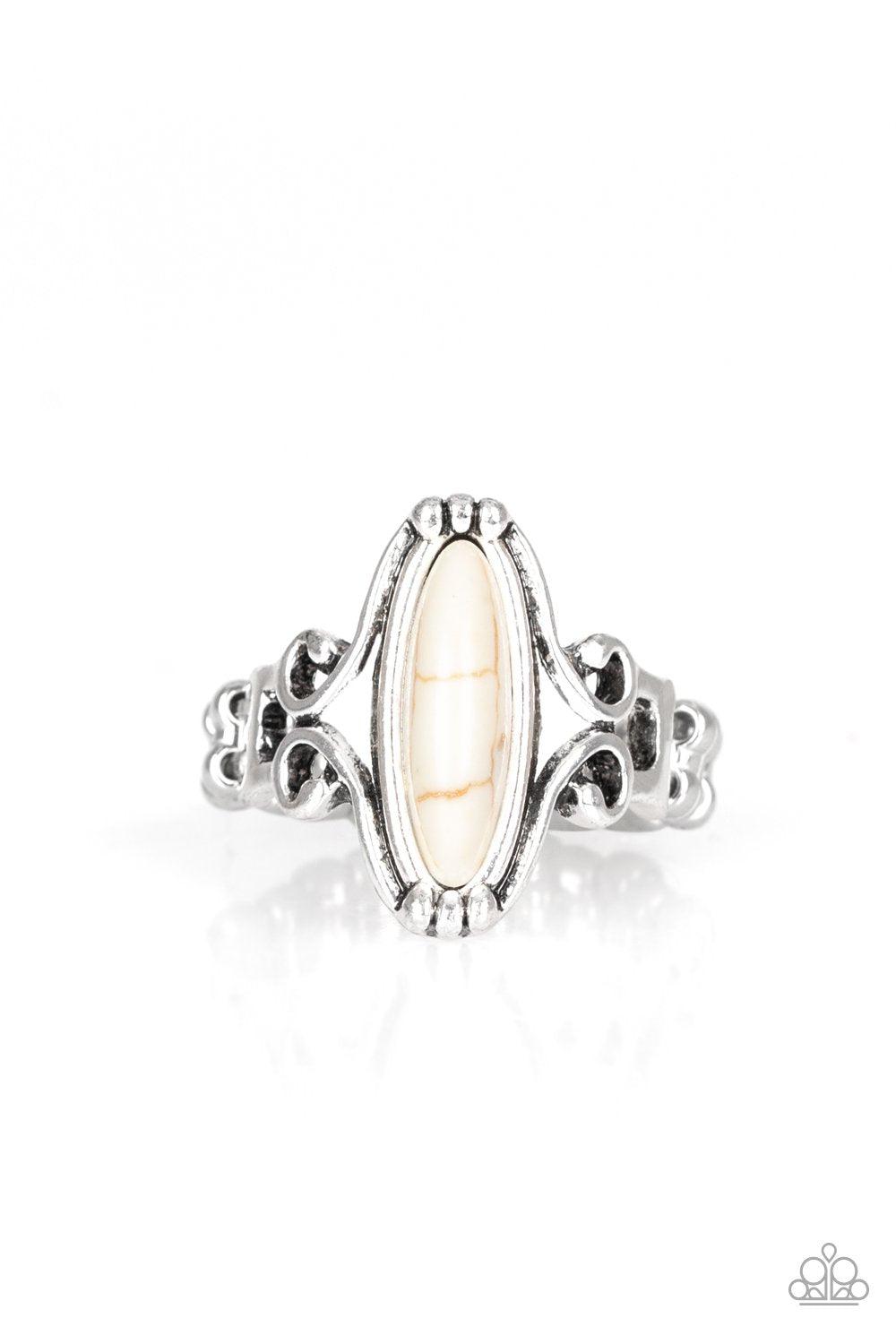 Desert Canyons White Stone Ring - Paparazzi Accessories- lightbox - CarasShop.com - Paparazzi Jewelry by Cara Jewels