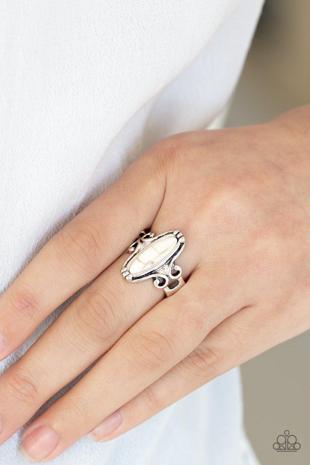 Desert Canyons White Stone Ring - Paparazzi Accessories- on model - CarasShop.com - Paparazzi Jewelry by Cara Jewels