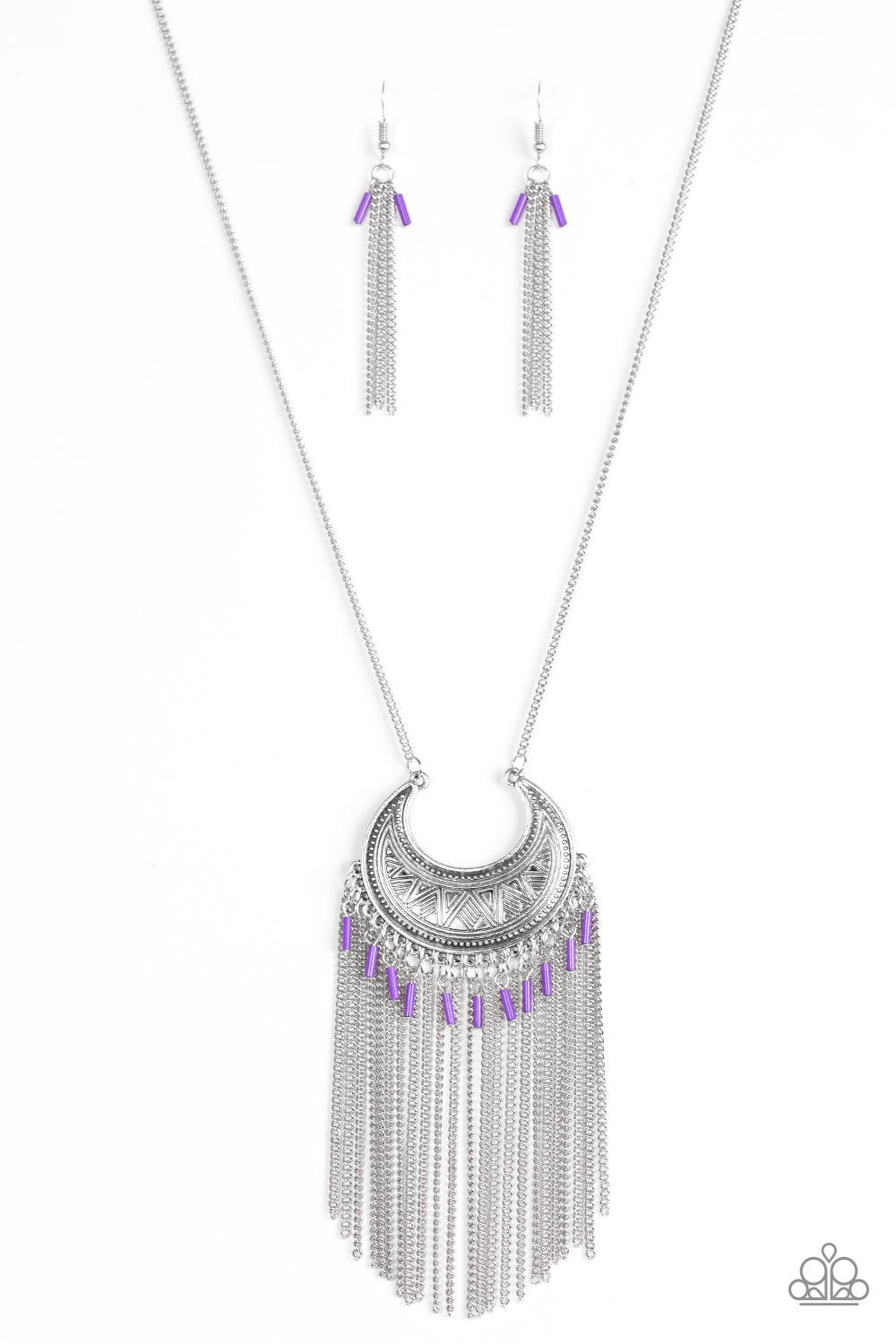 Desert Coyote Silver and Purple Fringe Necklace - Paparazzi Accessories- lightbox - CarasShop.com - Paparazzi Jewelry by Cara Jewels