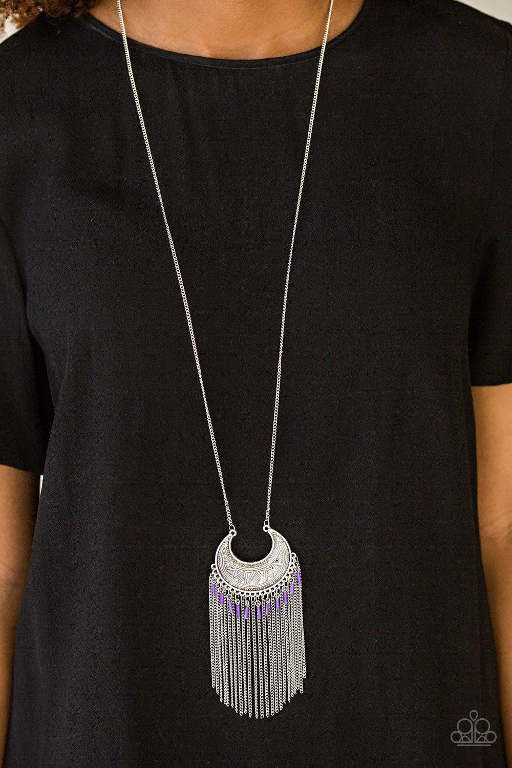 Desert Coyote Silver and Purple Fringe Necklace - Paparazzi Accessories- lightbox - CarasShop.com - Paparazzi Jewelry by Cara Jewels