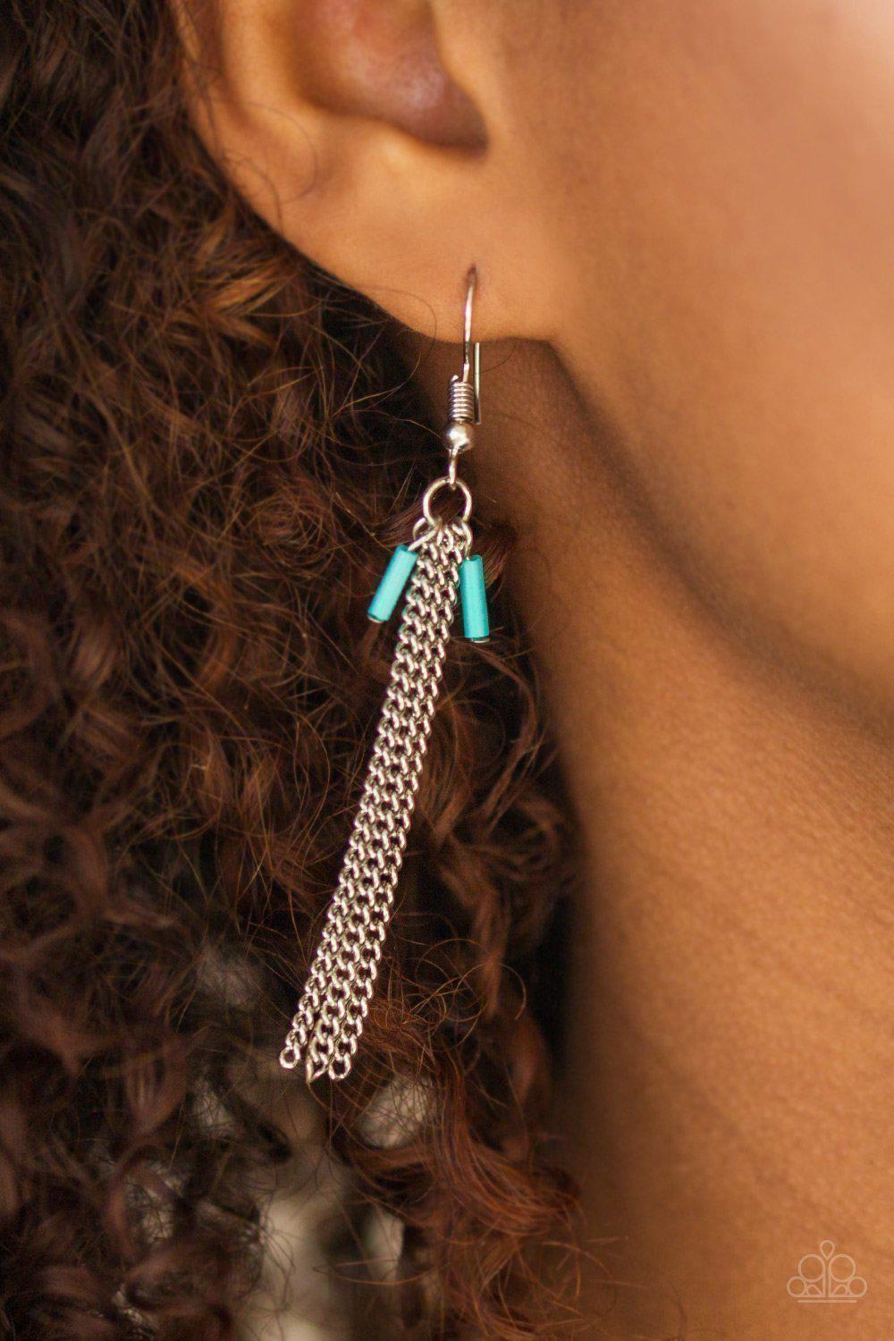 Desert Coyote Silver and Turquoise Blue Fringe Necklace - Paparazzi Accessories - free matching earrings -CarasShop.com - Paparazzi Jewelry by Cara Jewels