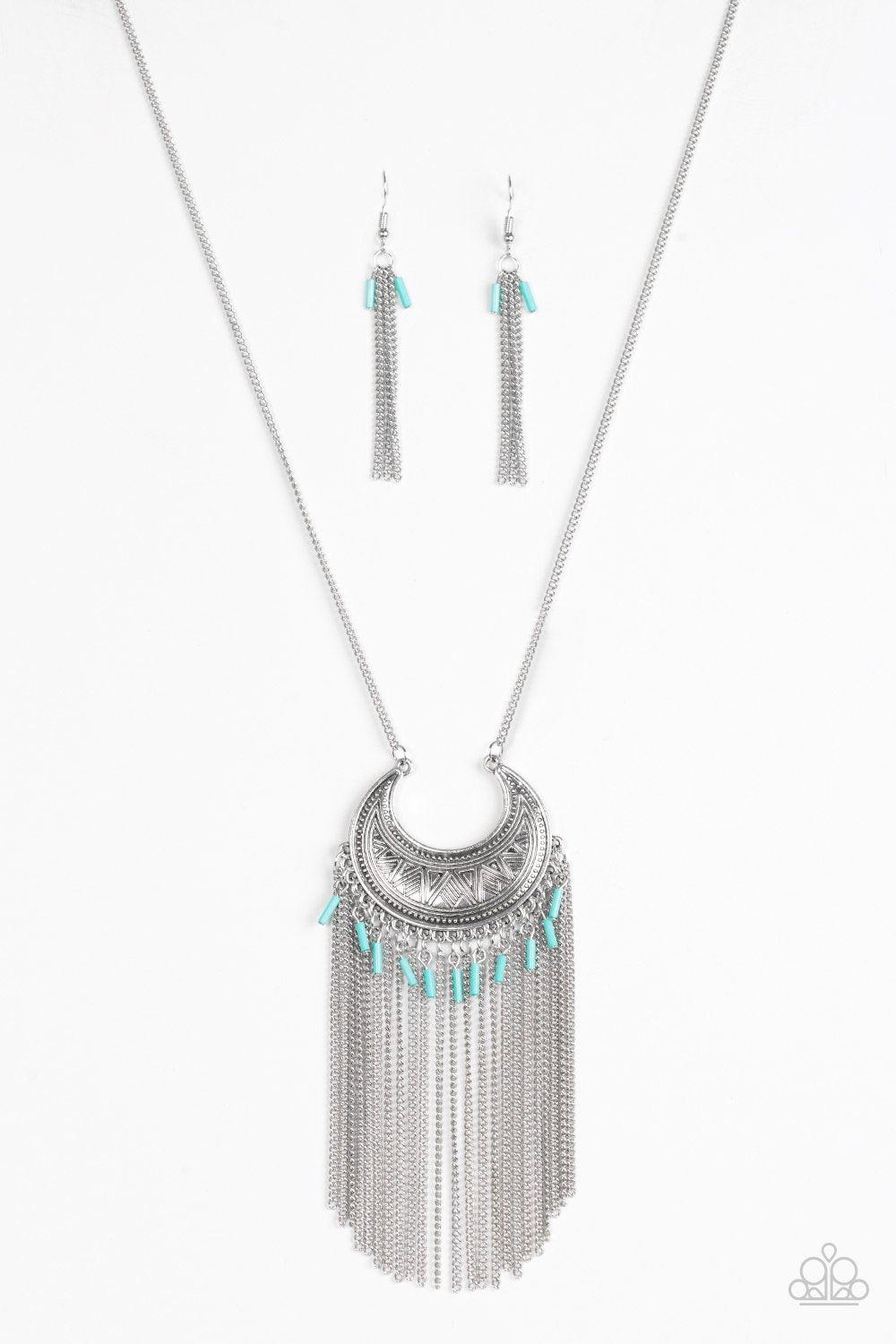 Desert Coyote Silver and Turquoise Blue Fringe Necklace - Paparazzi Accessories- lightbox - CarasShop.com - Paparazzi Jewelry by Cara Jewels