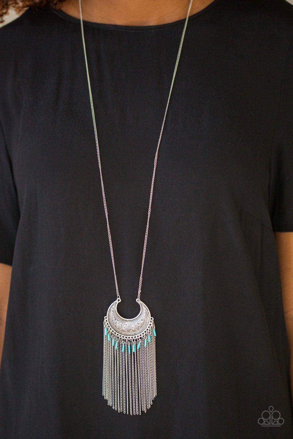Desert Coyote Silver and Turquoise Blue Fringe Necklace - Paparazzi Accessories- lightbox - CarasShop.com - Paparazzi Jewelry by Cara Jewels