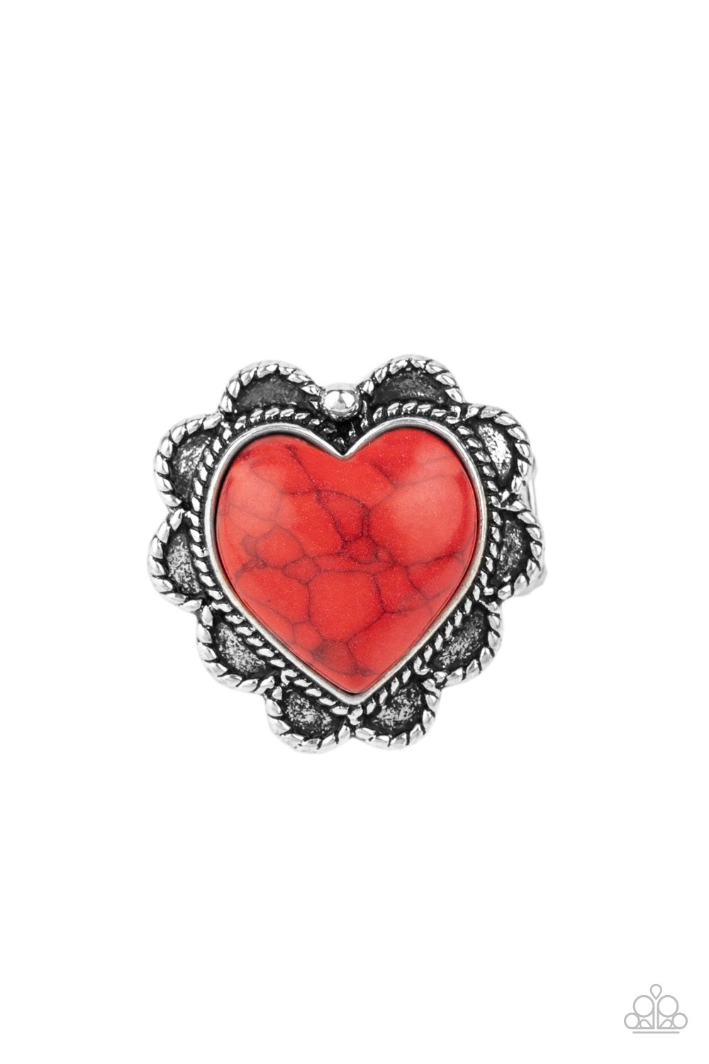 Desert Desire Red Stone Heart Ring - Paparazzi Accessories- lightbox - CarasShop.com - Paparazzi Jewelry by Cara Jewels