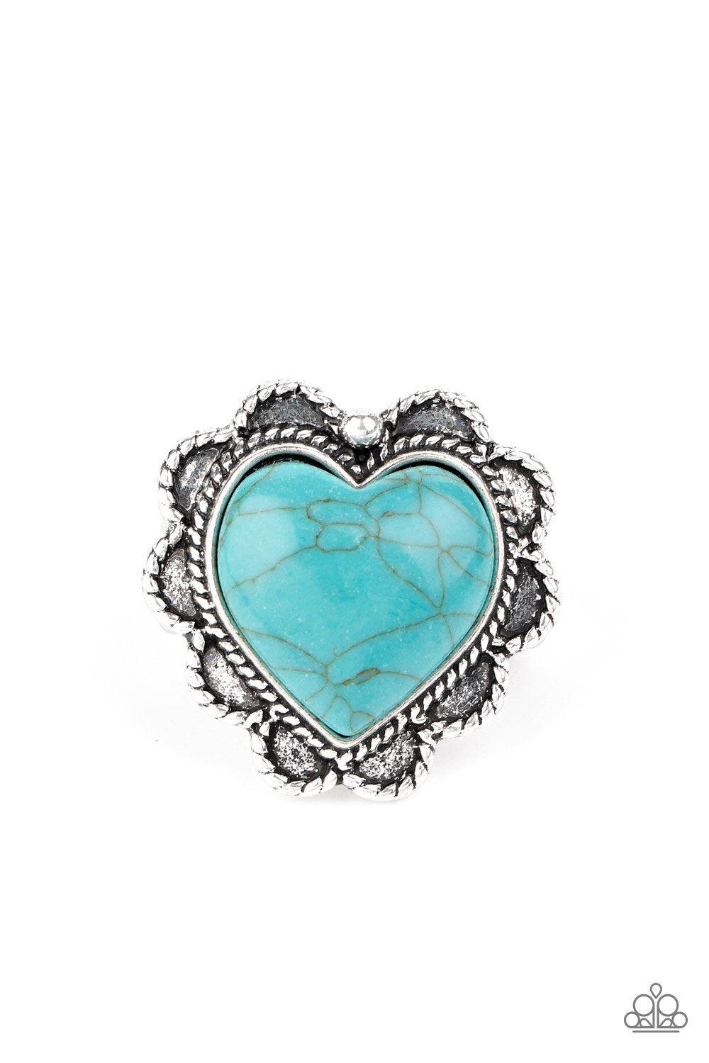 Desert Desire Turquoise Blue Stone Heart Ring - Paparazzi Accessories- lightbox - CarasShop.com - Paparazzi Jewelry by Cara Jewels