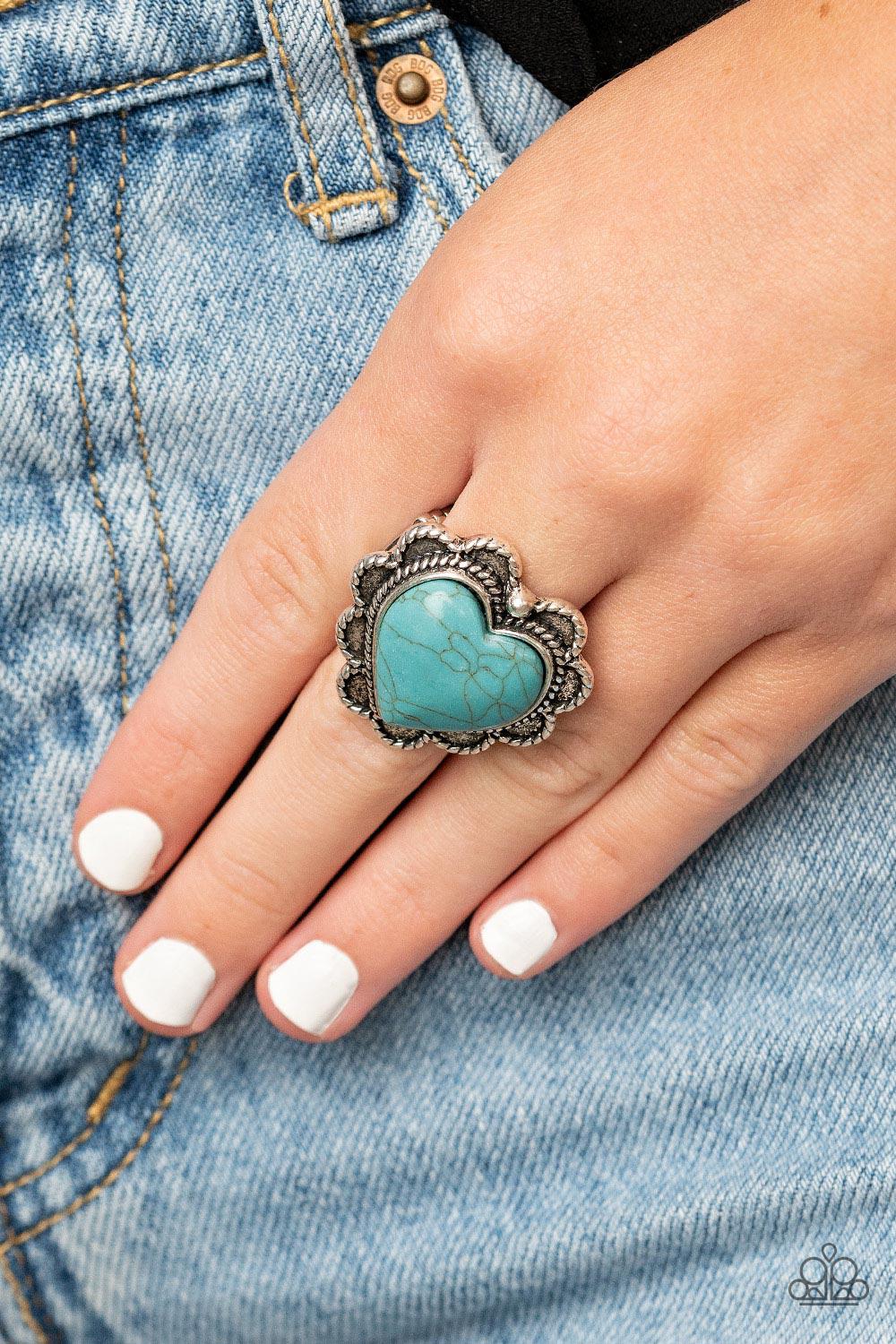 Desert Desire Turquoise Blue Stone Heart Ring - Paparazzi Accessories- on model - CarasShop.com - Paparazzi Jewelry by Cara Jewels