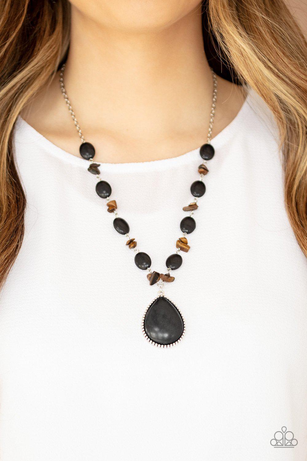 Desert Diva Black and Tiger Eye Stone Necklace - Paparazzi Accessories- on model - CarasShop.com - Paparazzi Jewelry by Cara Jewels