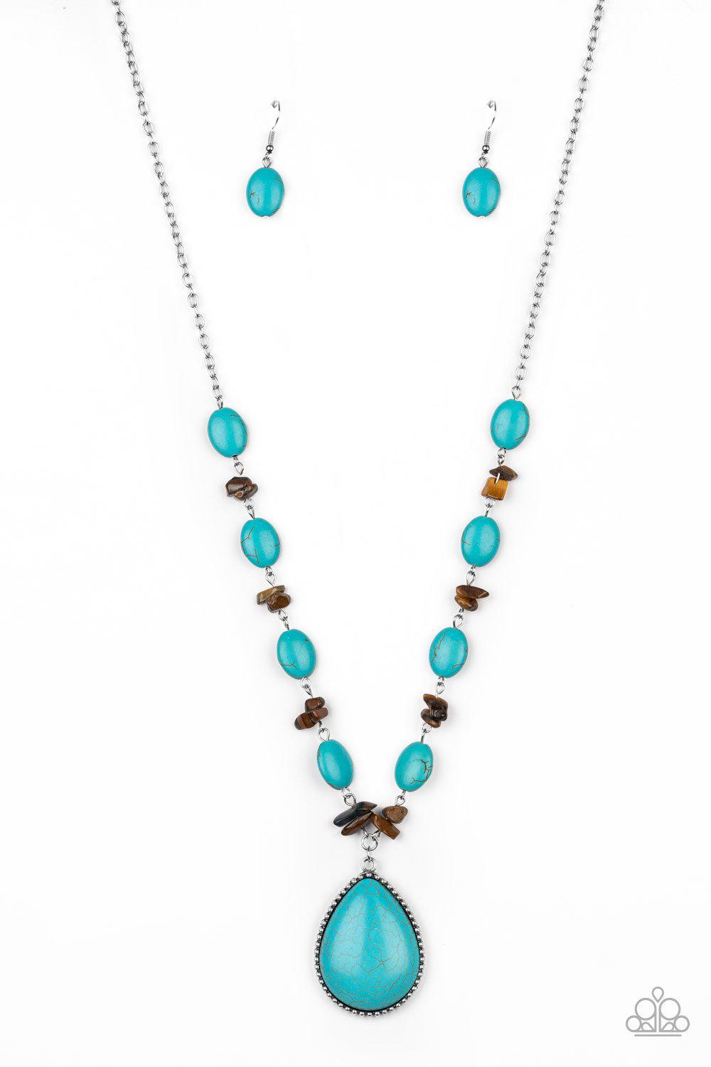 Desert Diva Turquoise Blue and Tiger Eye Stone Necklace - Paparazzi Accessories- lightbox - CarasShop.com - Paparazzi Jewelry by Cara Jewels