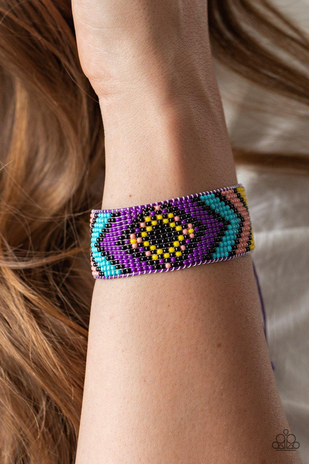 Desert Dive Purple Seed Bead Urban Sliding Knot Bracelet - Paparazzi Accessories- on model - CarasShop.com - Paparazzi Jewelry by Cara Jewels