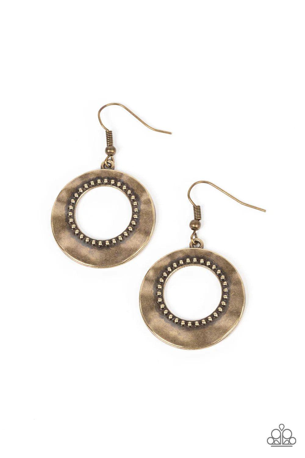 Desert Diversity Brass Earrings - Paparazzi Accessories- lightbox - CarasShop.com - Paparazzi Jewelry by Cara Jewels