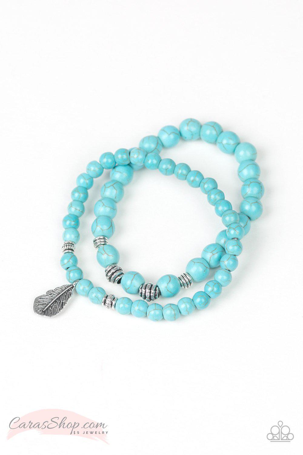 Desert Dove Turquoise Blue Stone Stretch Bracelet Set - Paparazzi Accessories- lightbox - CarasShop.com - Paparazzi Jewelry by Cara Jewels
