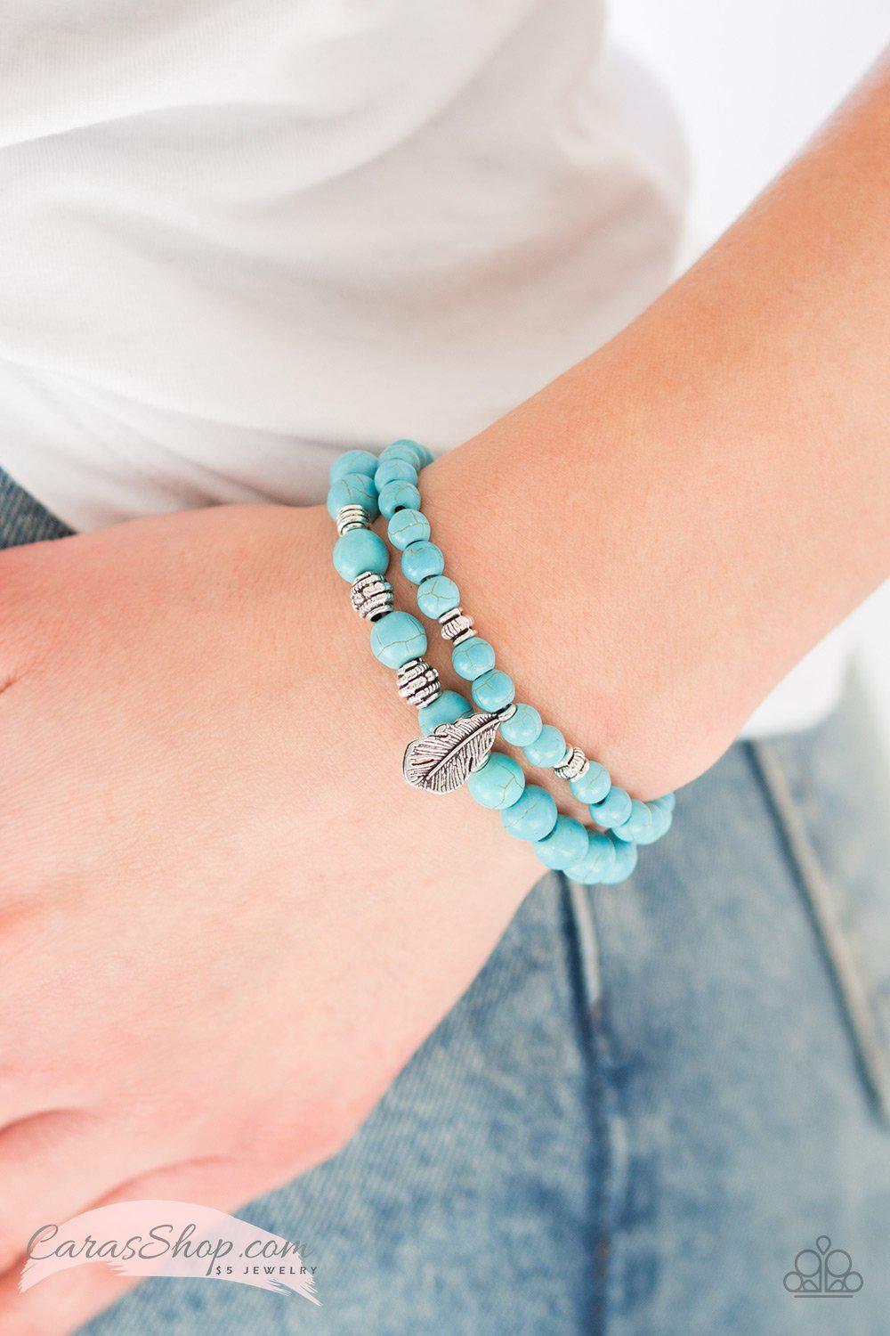 Desert Dove Turquoise Blue Stone Stretch Bracelet Set - Paparazzi Accessories- on model - CarasShop.com - Paparazzi Jewelry by Cara Jewels
