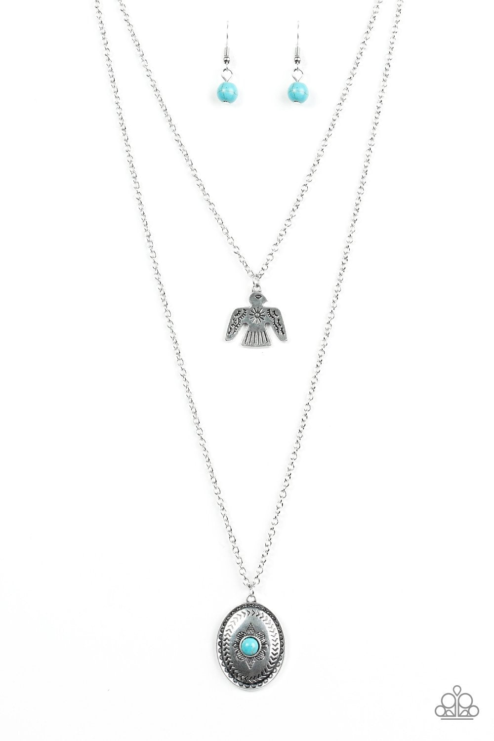 Desert Eagle Silver and Turquoise Blue Stone Necklace - Paparazzi Accessories- lightbox - CarasShop.com - Paparazzi Jewelry by Cara Jewels