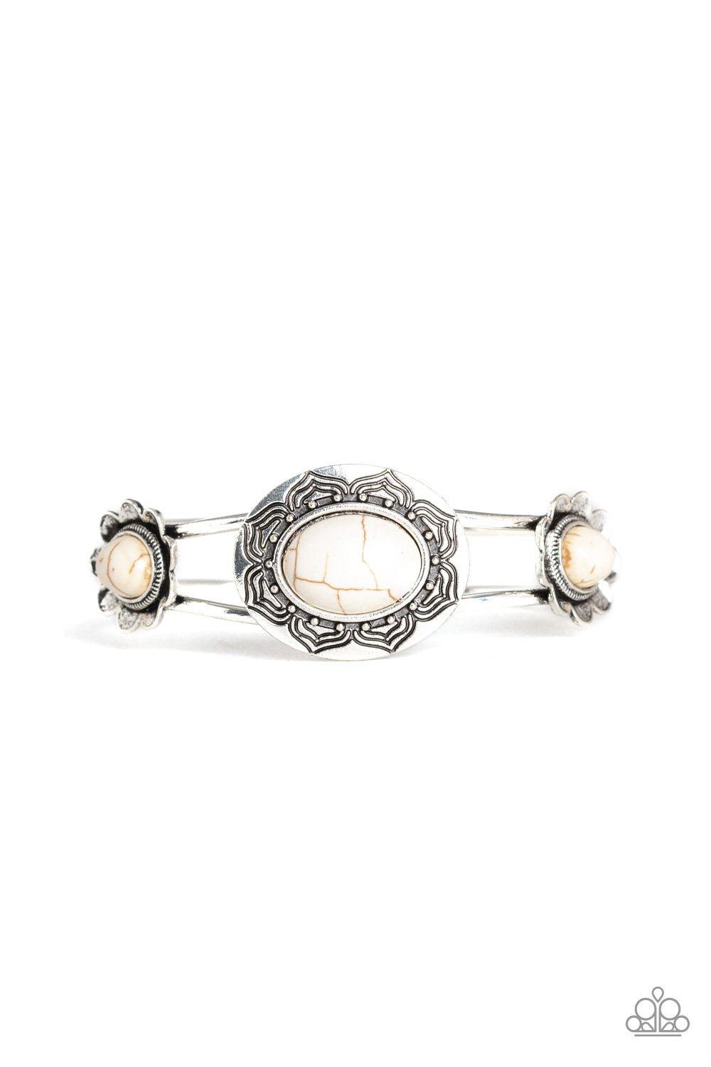 Desert Eden White Stone Hinged Bracelet - Paparazzi Accessories- lightbox - CarasShop.com - Paparazzi Jewelry by Cara Jewels