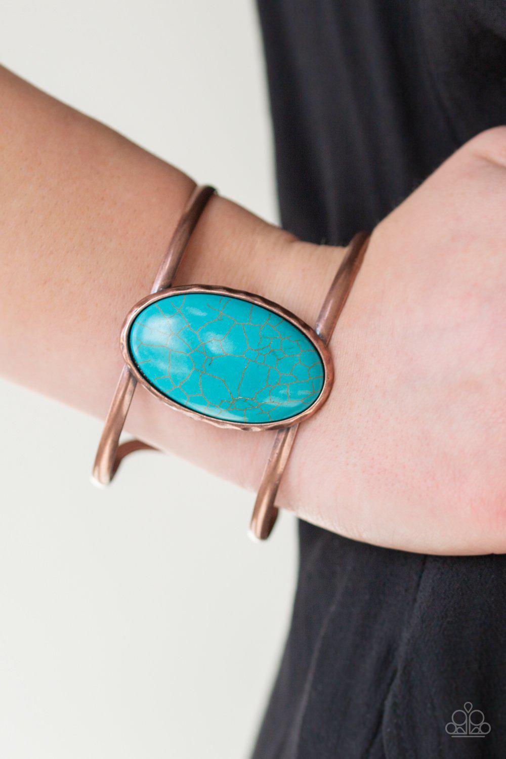 Desert Empress Copper and Turquoise Stone Cuff Bracelet - Paparazzi Accessories- on model - CarasShop.com - Paparazzi Jewelry by Cara Jewels