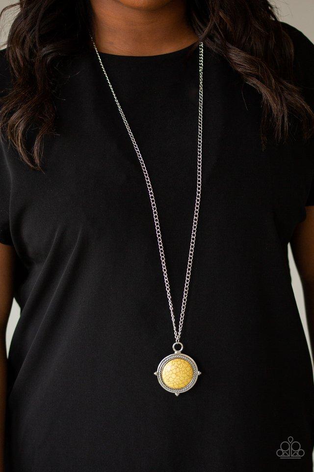 Desert Equinox Yellow Stone Necklace - Paparazzi Accessories- on model - CarasShop.com - Paparazzi Jewelry by Cara Jewels
