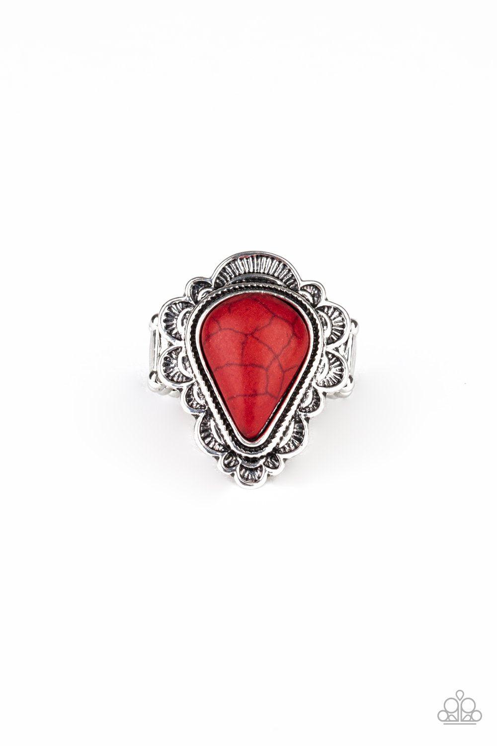 Desert Escape Red Stone and Silver Ring - Paparazzi Accessories- lightbox - CarasShop.com - Paparazzi Jewelry by Cara Jewels