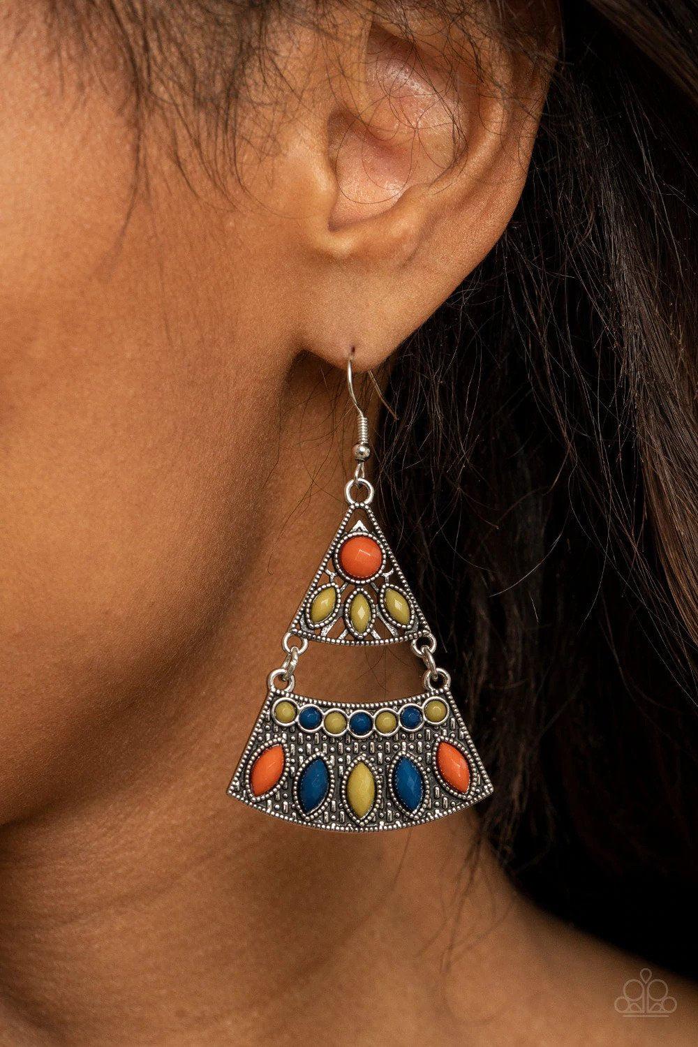 Desert Fiesta Multi Earrings - Paparazzi Accessories- on model - CarasShop.com - Paparazzi Jewelry by Cara Jewels
