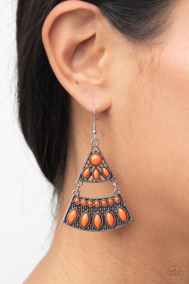 Desert Fiesta Orange Earrings - Paparazzi Accessories- on model - CarasShop.com - Paparazzi Jewelry by Cara Jewels