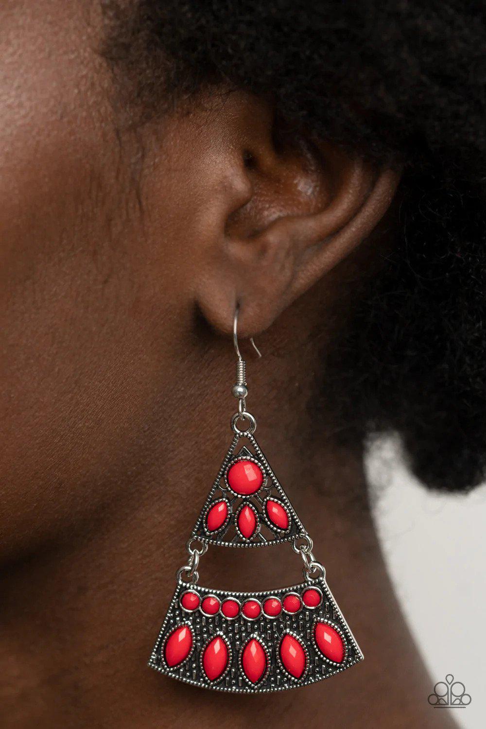 Desert Fiesta Red Earrings - Paparazzi Accessories- lightbox - CarasShop.com - Paparazzi Jewelry by Cara Jewels