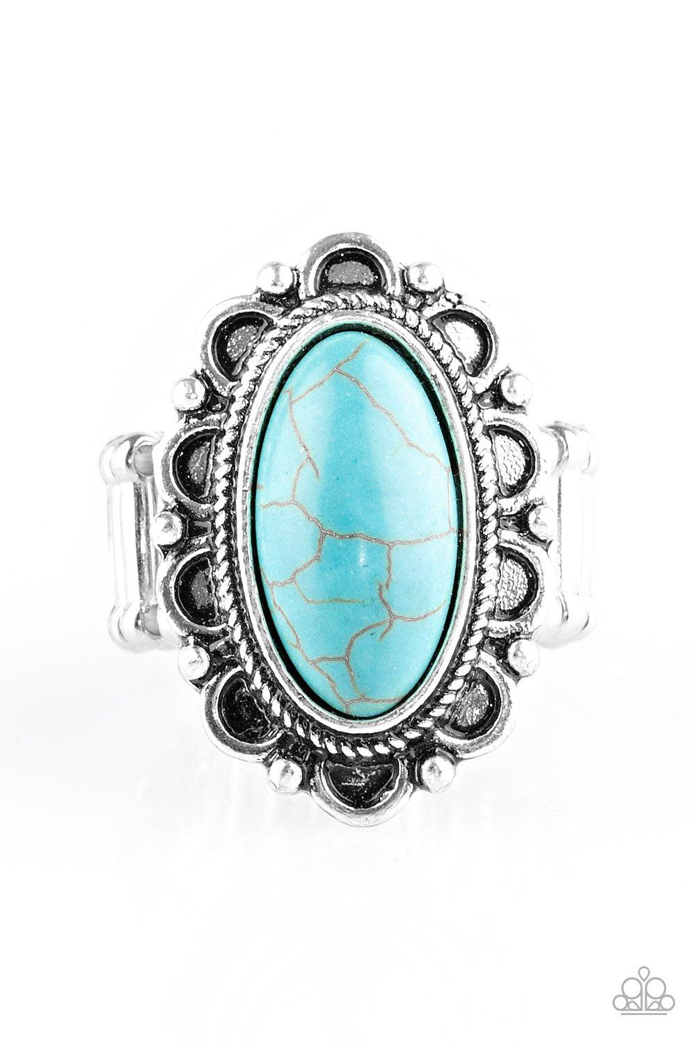 Desert Grotto Silver and Turquoise Blue Stone Ring - Paparazzi Accessories- lightbox - CarasShop.com - Paparazzi Jewelry by Cara Jewels