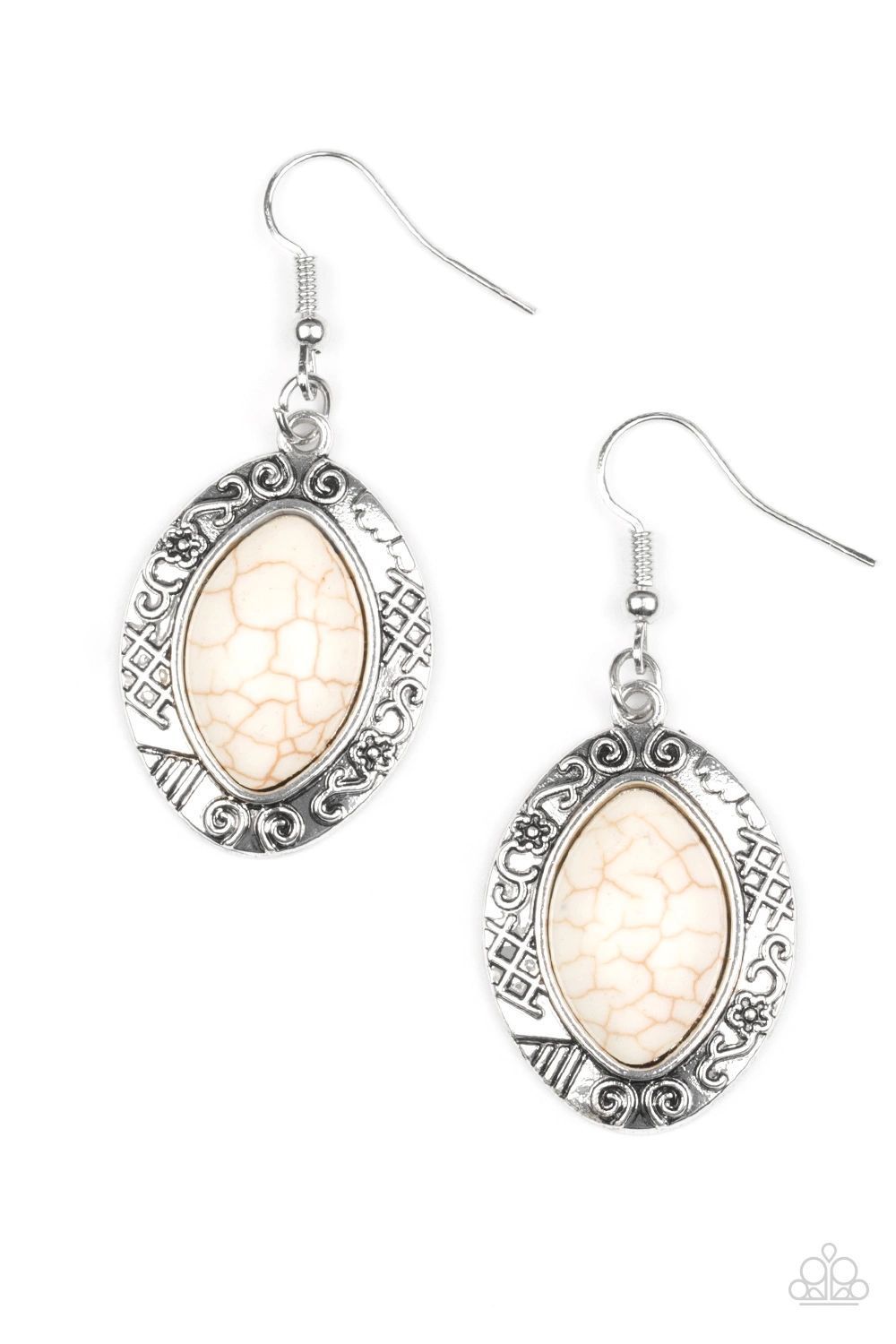 Desert Harvest White Stone Earrings - Paparazzi Accessories- lightbox - CarasShop.com - Paparazzi Jewelry by Cara Jewels
