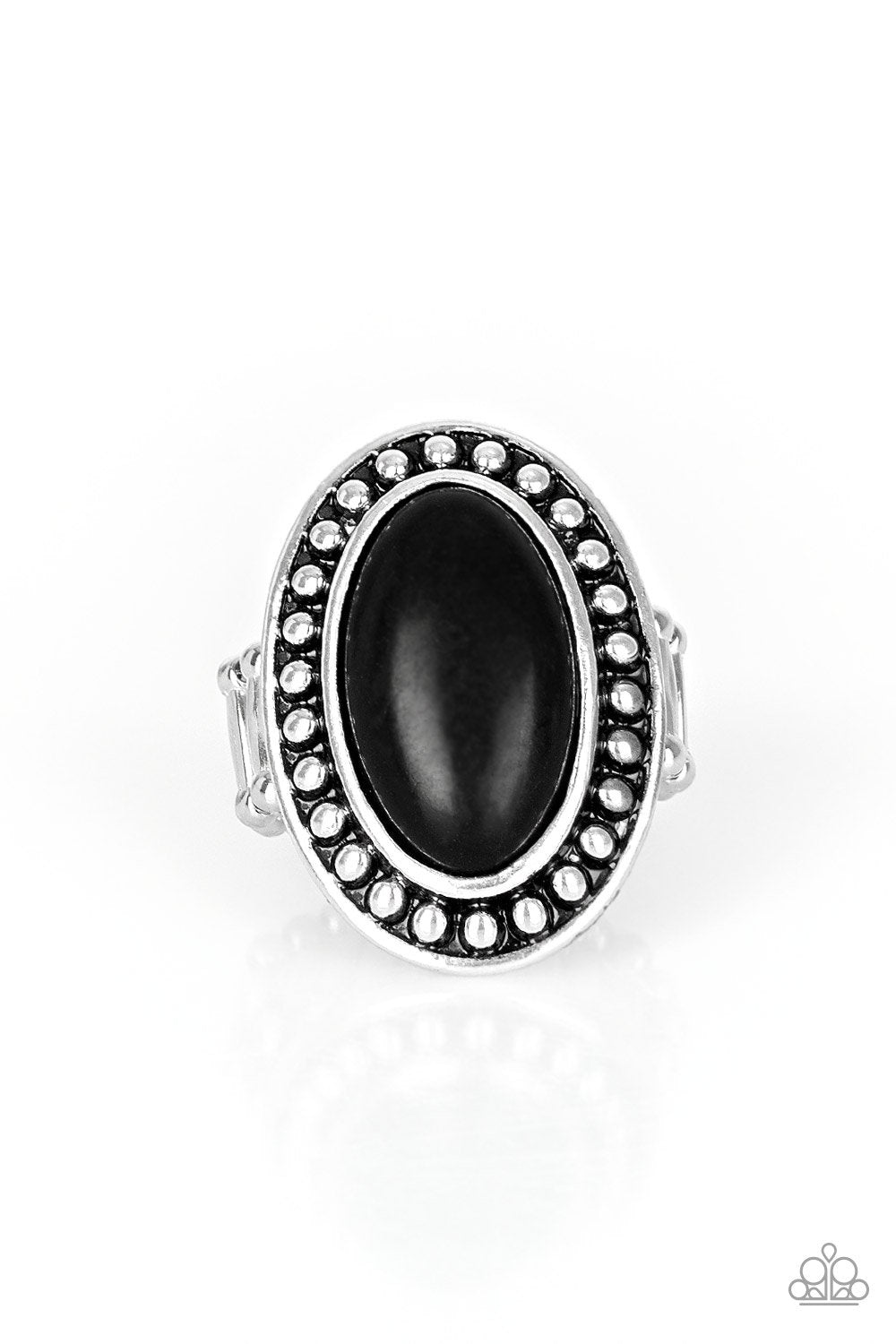 Desert Heat Silver and Black Stone Ring - Paparazzi Accessories- lightbox - CarasShop.com - Paparazzi Jewelry by Cara Jewels