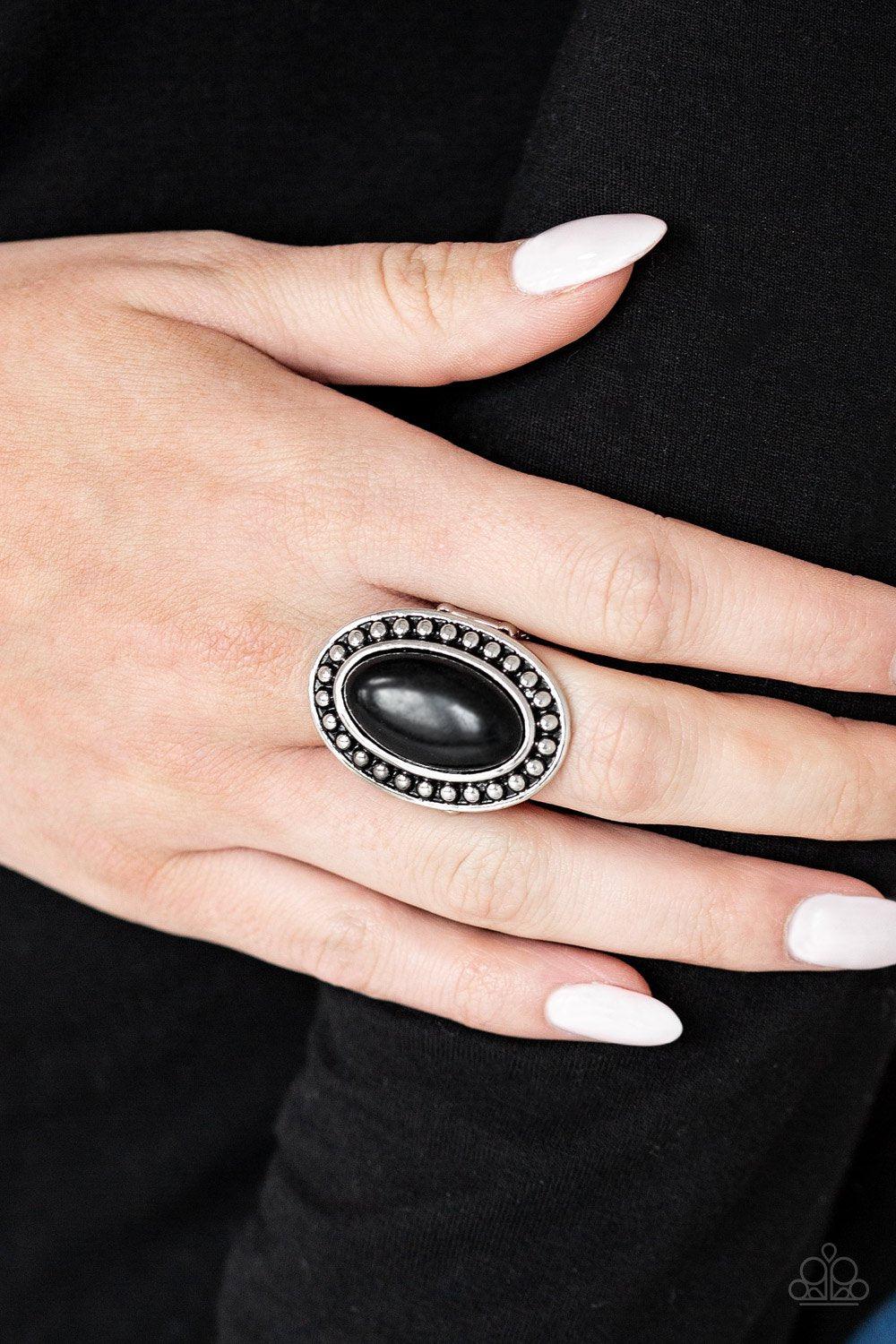Desert Heat Silver and Black Stone Ring - Paparazzi Accessories- on model - CarasShop.com - Paparazzi Jewelry by Cara Jewels