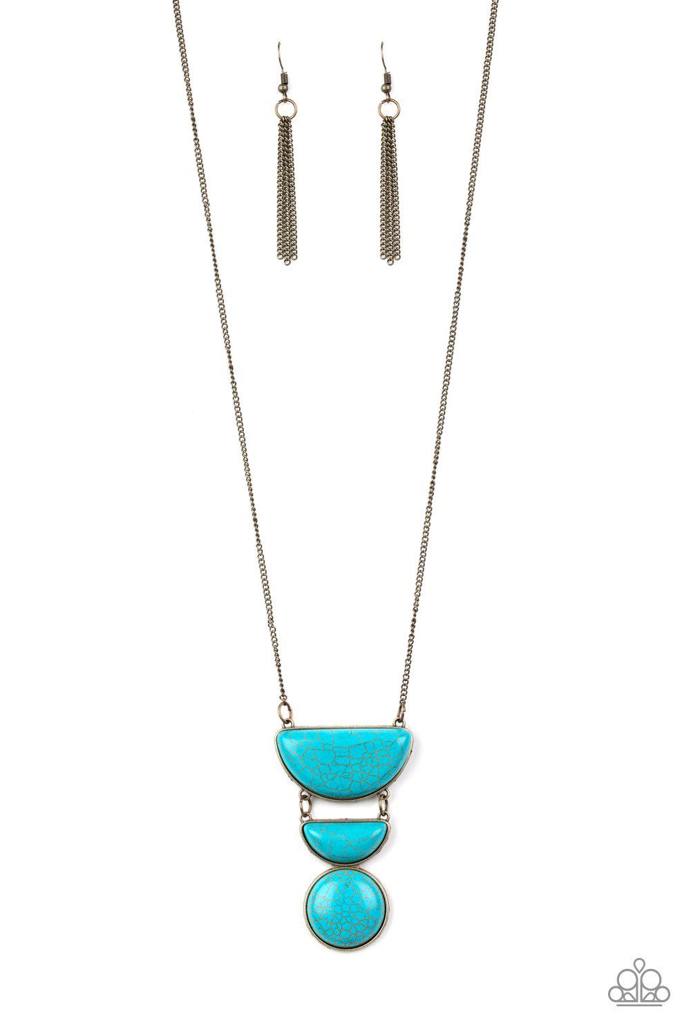 Desert Mason Brass and Turquoise Blue Stone Necklace - Paparazzi Accessories- lightbox - CarasShop.com - Paparazzi Jewelry by Cara Jewels