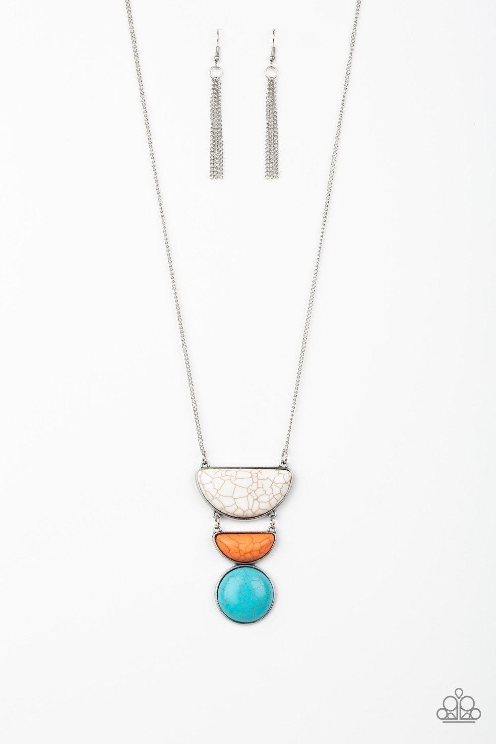 Desert Mason Multi - White, Orange and Blue Stone Necklace - Paparazzi Accessories- lightbox - CarasShop.com - Paparazzi Jewelry by Cara Jewels