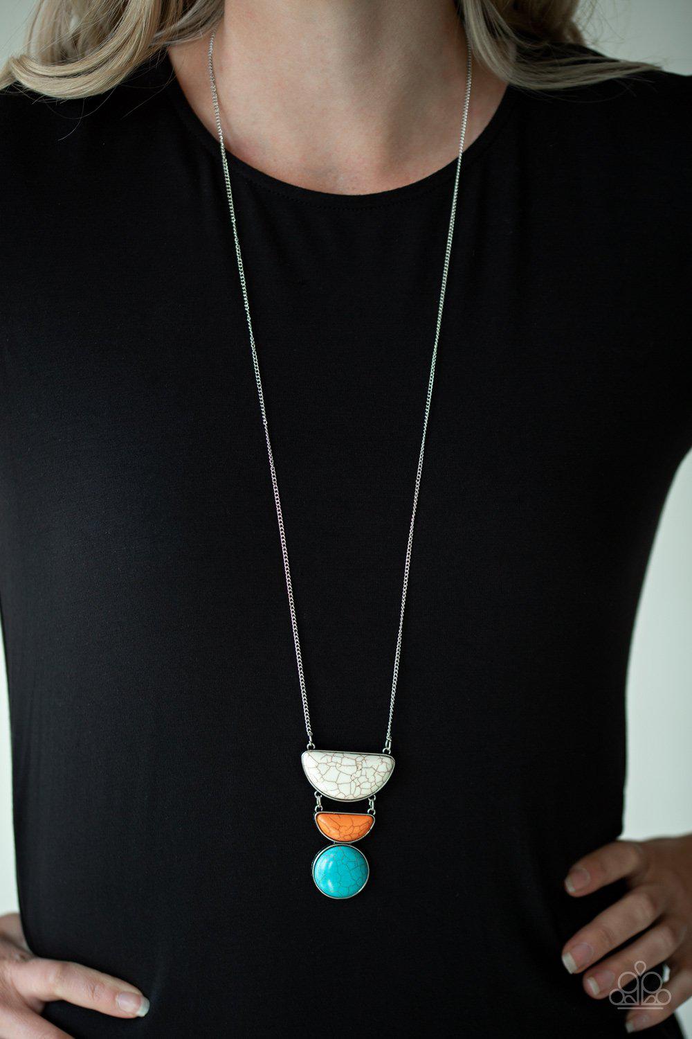 Desert Mason Multi - White, Orange and Blue Stone Necklace - Paparazzi Accessories- on model - CarasShop.com - Paparazzi Jewelry by Cara Jewels