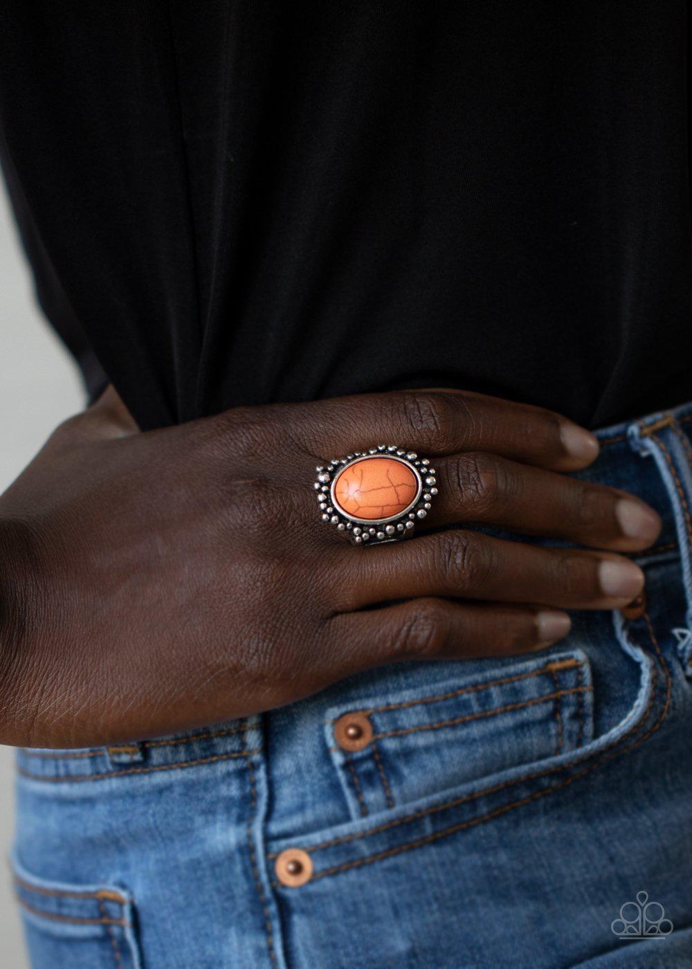 Desert Mine Orange Stone Ring - Paparazzi Accessories- on model - CarasShop.com - Paparazzi Jewelry by Cara Jewels