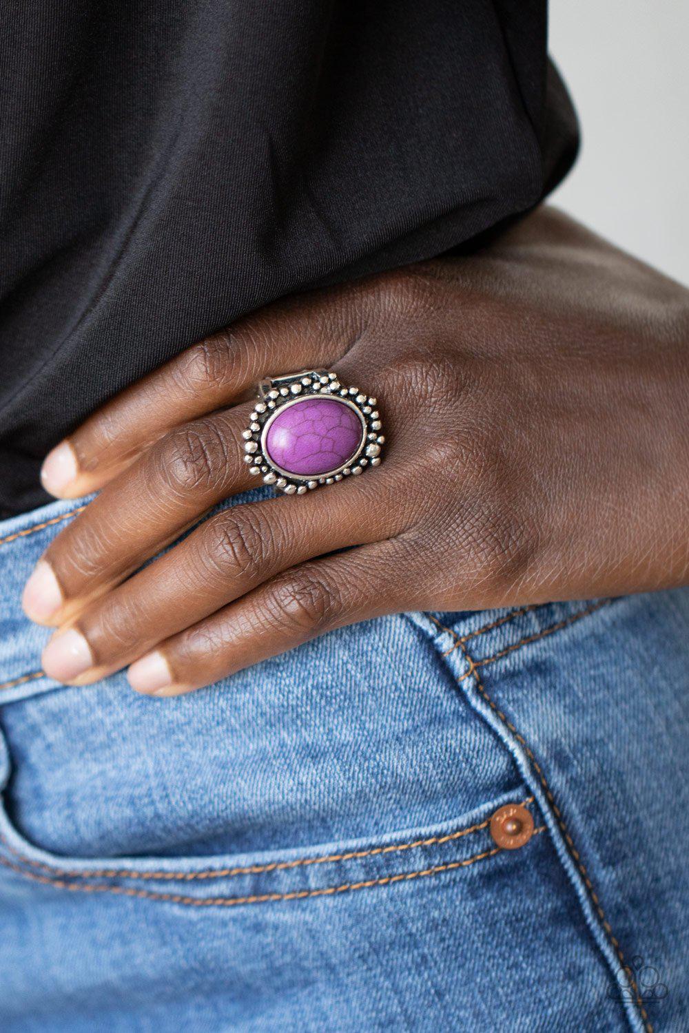 Desert Mine Purple Stone Ring - Paparazzi Accessories- on model - CarasShop.com - Paparazzi Jewelry by Cara Jewels