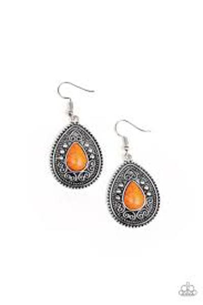Desert Nirvana Orange Stone Teardrop Earrings - Paparazzi Accessories- lightbox - CarasShop.com - Paparazzi Jewelry by Cara Jewels