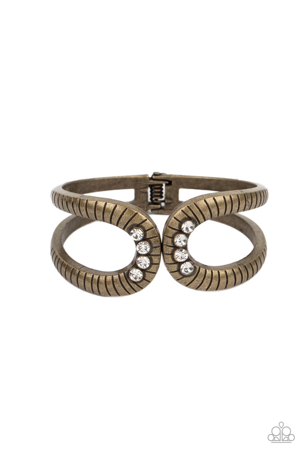 Desert Prosperity Brass & White Rhinestone Bracelet - Paparazzi Accessories- lightbox - CarasShop.com - Paparazzi Jewelry by Cara Jewels