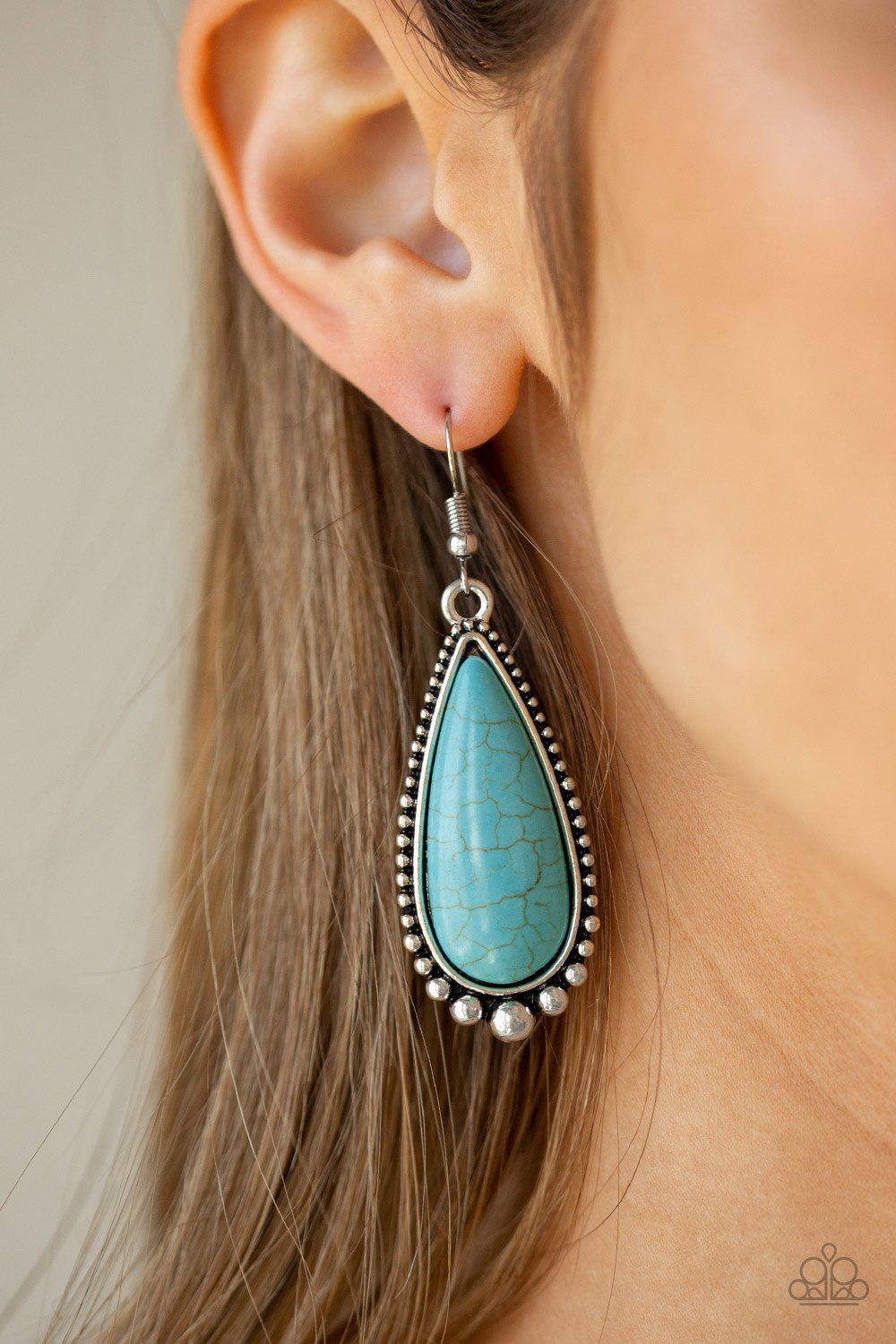 Desert Quench Turquoise Blue Stone Teardrop Earrings - Paparazzi Accessories- on model - CarasShop.com - Paparazzi Jewelry by Cara Jewels
